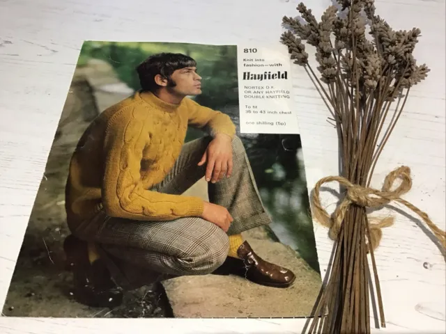 Hayfield * Dk * Vintage Men's Sweater With Cable Inserts Knitting Pattern * 810