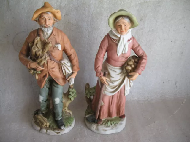 Vintage HOMECO #8884 Porcelain Man & Woman Farmer Figurines made in Taiwan VGC