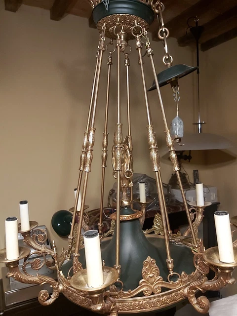 Importante Lampadario Prodotto In, Stile Impero, In Bronzo Dorato