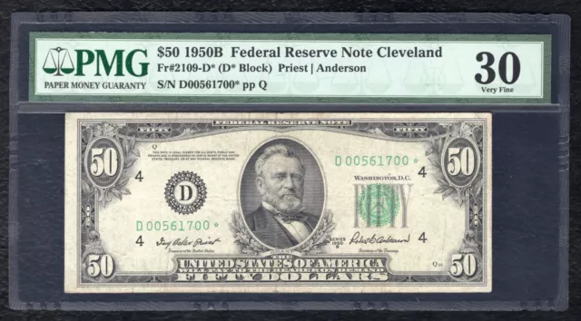 Fr. 2109-D* 1950-B $50 *Star* Frn Federal Reserve Note Cleveland, Oh Pmg Vf-30