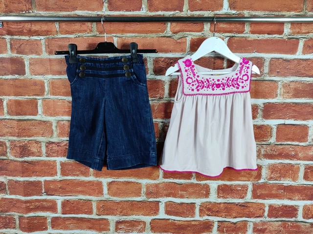 Girls Bundle Age 4-5 Years Boden Next Denim Culotte Jeans T-Shirt Top Set 110Cm