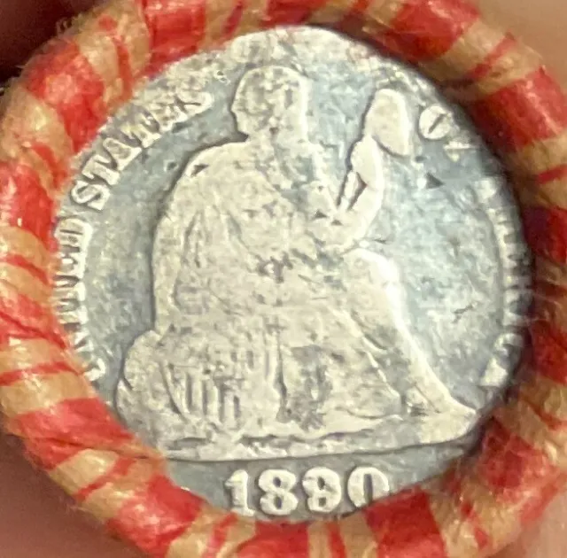 Crimped Sealed Wheat Penny roll capped with nice old silver 1890 Seated Dime #51
