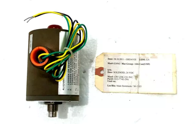 Solénoïde Assy D12-774E-29A / 24VDC-28WATTS / G. W. Lisk Co. Inc # Neuf 3