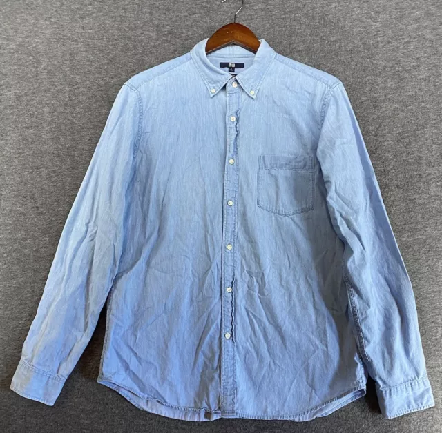 UNIQLO SHIRT MEN’S Large Long Sleeve Chambray Button Up Cotton Light ...