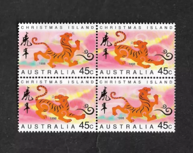 CHRISTMAS ISLAND 1998 Year of the Tiger, No.2, mint set, block of 4, MNH MUH