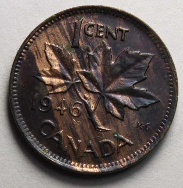 Canada 1946 Small Cent, Choice Uncirculated, Red/Brown With Color Tones (19b)