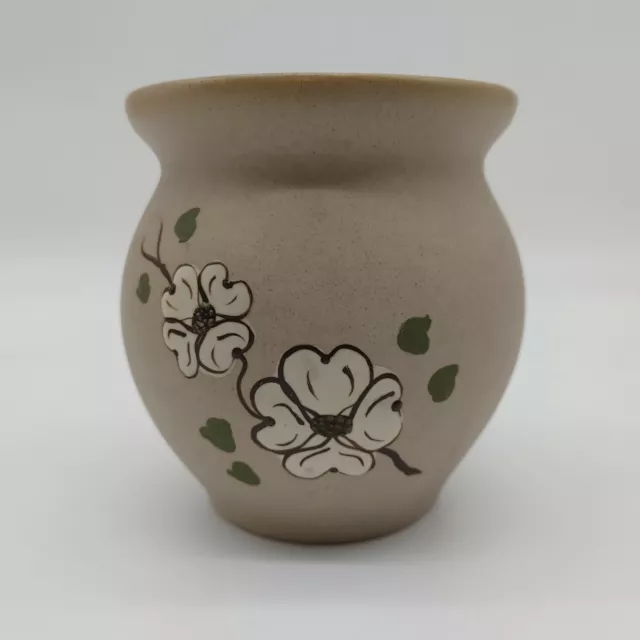 VTG Pigeon Forge Pottery Hand Blown Floral Painted Round Top Beige Yellow Vase