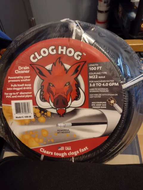 Clog Hog Drain Cleaner Kit for Pressure Washer，100FT Hose 4000 PSI Max