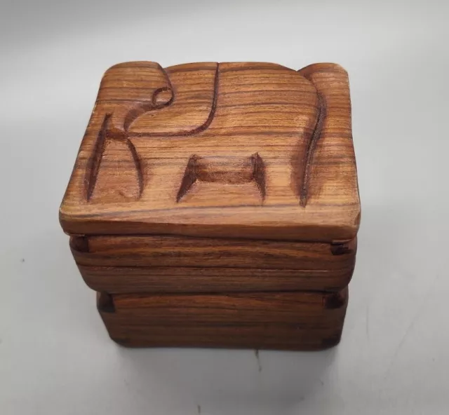 Hand Made Wood Elephant Trinket Box 3" X 3.5"