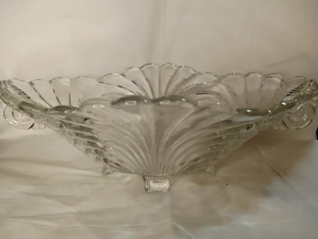 Cambridge Caprice Vintage 1940s Oval Footed Clear Heavy Glass Bowl With Handles