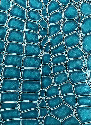 Teal Shiny Faux Crocodile Vinyl Embossed 3D Scales-Faux Leather-Sold By Yard