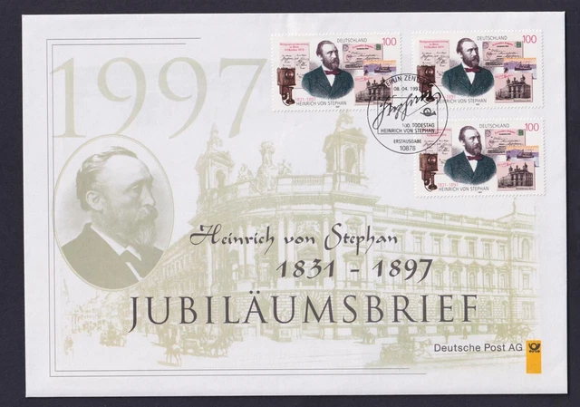 Bund Jubiläumsbrief 1997 Mi.Nr. 1912 ESST Heinrich von Stephan