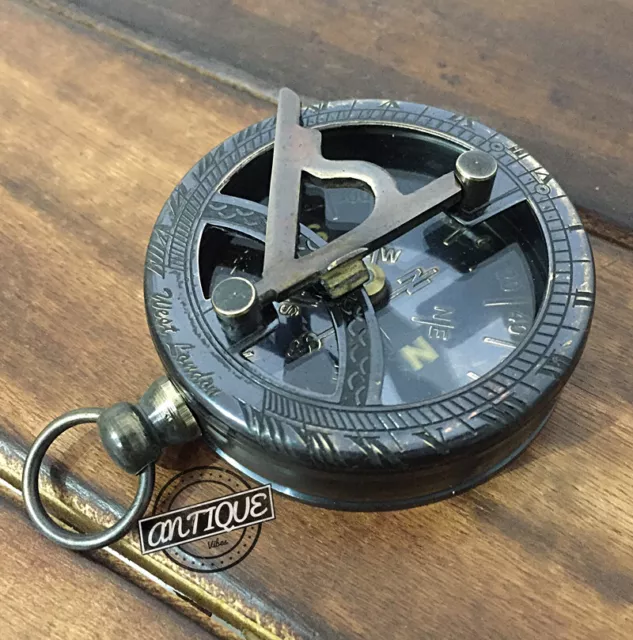 Vintage Schwarz Antik Oberfläche Kompass Nautisch Marina Sonnenuhr Armbanduhr Co