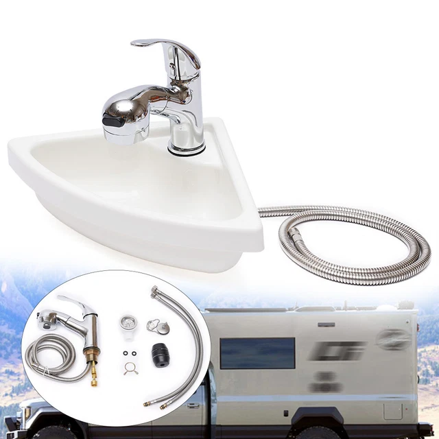 RV BOAT CARAVAN Camper Acrylic Triangular Sink with Faucet Drain Hose