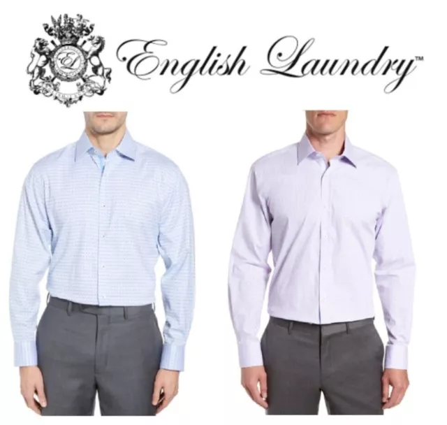 Men's English Laundry Dress Shirt Stretch Cotton Elastane, New