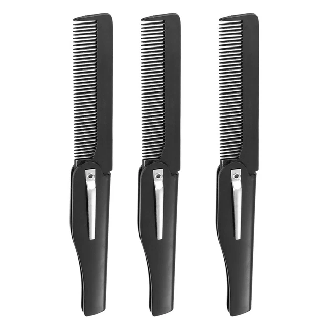 3 piezas peine plegable de dientes finos peine de bolsillo plegable negro
