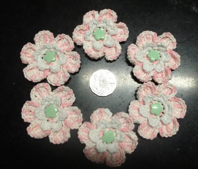 6 handmade cotton crochet flowers #04