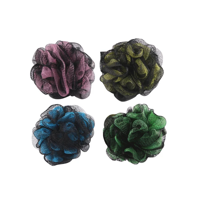 4 piezas Puf de malla esponja de malla de doble color bola de ducha grande 50G (negro