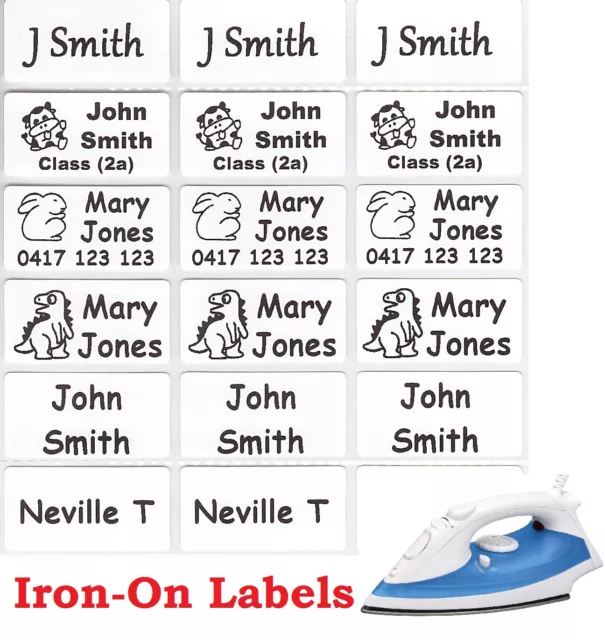 48 White Iron On Personalised Name Clothing Labels / Tags - Medium (30*15mm)