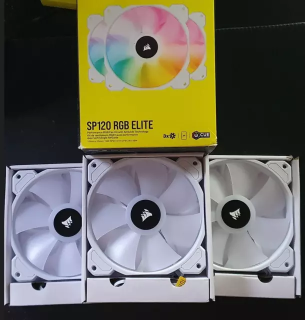 3 X Corsair iCUE SP120 RGB ELITE Fans (8 LED's Per Fan)  (WHITE)