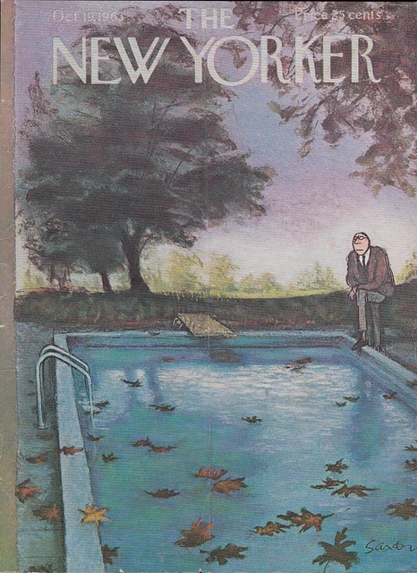 New Yorker cover Saxon autumn leaves in pool 10/19 1963