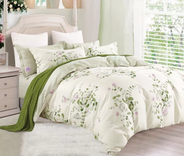 Graceful Print 100% Cotton Bedding Set:1 Duvet Cover & 2 Pillow Shams  All Sizes