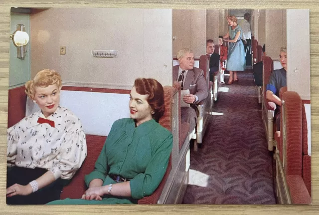 Union Pacific Railroad Pictorial Postcard 1950s Pullman Seats scarce train old 