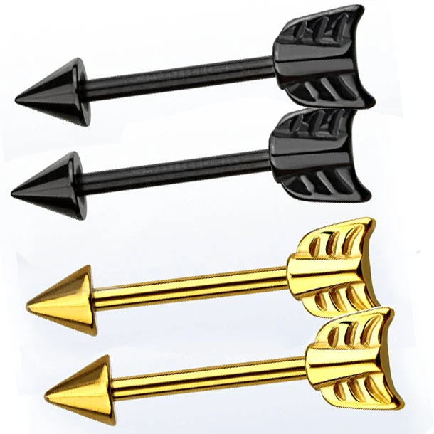 Anodized Color Surgical Steel Nipple Barbell 14G 5mm Cone Casted Arrow End Pair