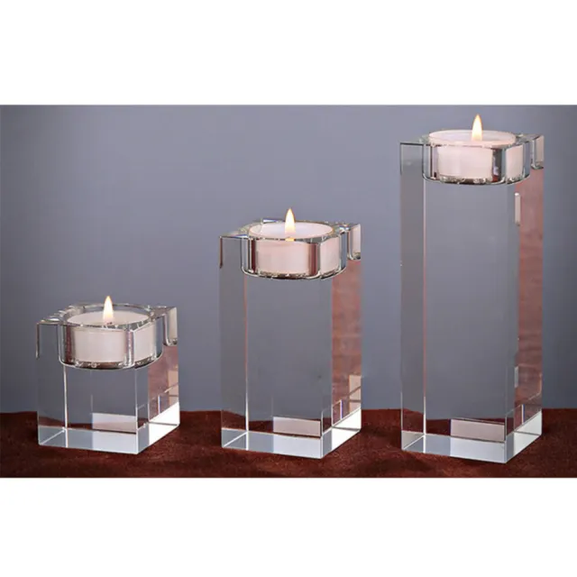 Clear Glass Tea Light Holders Large Crystal Candle Cube Bride Square