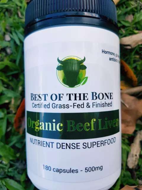 Best of the Bone Cert Australian ORGANIC BEEF Liver capsules. 180 capsules