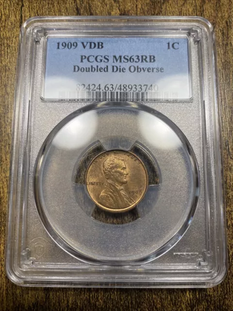 (#751) 1909 VDB DOUBLED DIE OBVERSE PCGS MS63 RB Lincoln Wheat Cent 1c