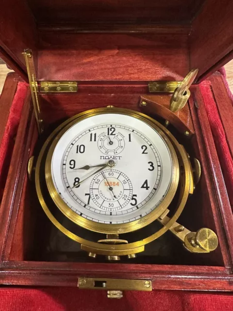 Vintage Poljot Russian Ships Marine Chronometer Clock Double Boxed With Papers