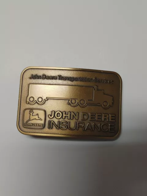 John Deere  Transportation Service Semi Truck Brass Belt Buckle 1993 jd Logo