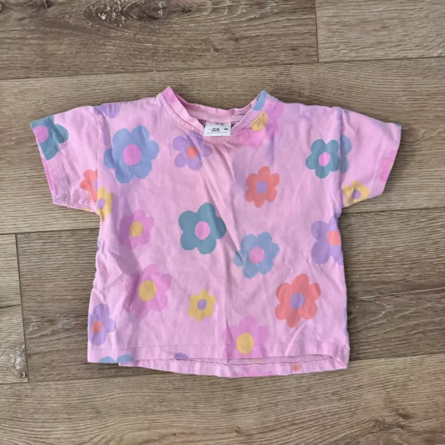 Zara Baby Girls Short Sleeve T-Shirt Tee 12-18M Months Toddler Pink Flowers