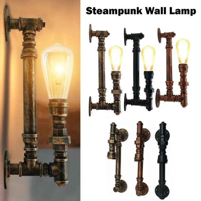 Industrial Steampunk Wall Lamp Retro Metal Water Pipe Rustic Indoor Wall Light