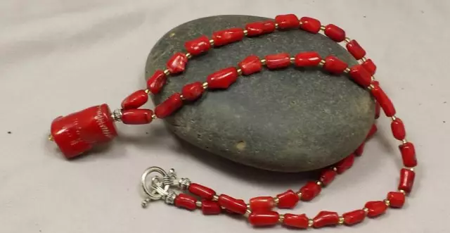PRETTY RED SEA coral bead necklace/5-10mm nuggets,15-20mm pendant (y121 ...