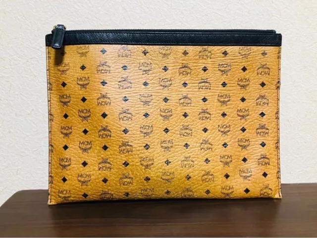 MCM's Clutch Bag Novelty 925 Leather brown black lining logo print Used