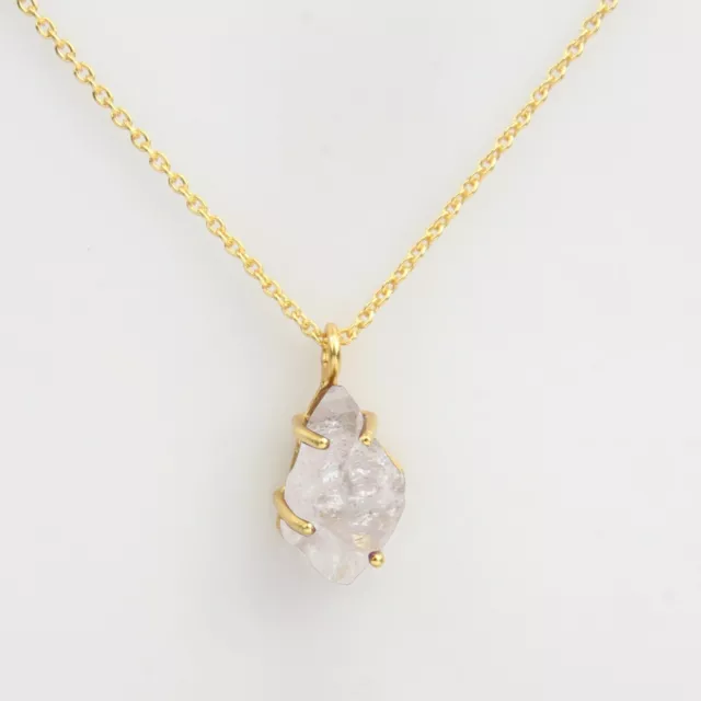 Raw Herkimer Diamond 18k Gold Plated Pendant 925 Silver Healing Necklace Jewelry