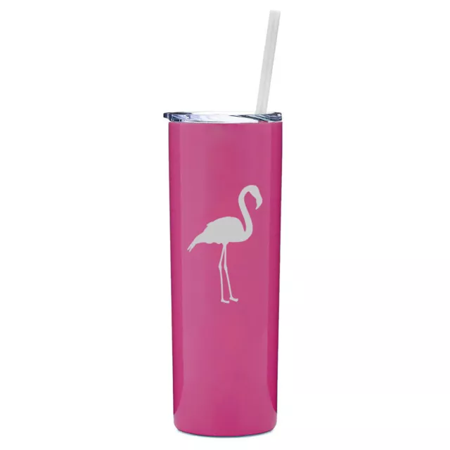 20 oz Skinny Tumbler Stainless Steel Insulated Travel Mug w Straw Flamingo