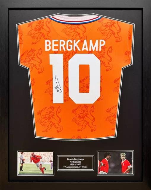 Framed Dennis Bergkamp Signed Holland Football Shirt With Proof & Coa Arsenal