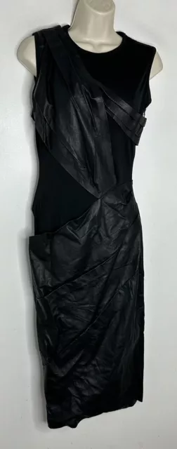 ASOS Black Real Leather Sleeveless Midi Ruffle Pencil Dress Sz 4 2