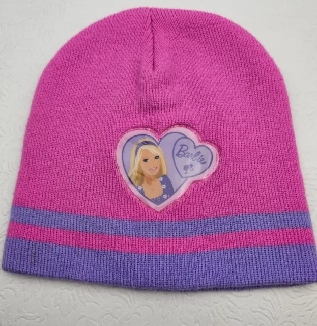 Barbie Little Girls One Size Knit Beanie Hat Cap Pink & Purple Barbie Graphic