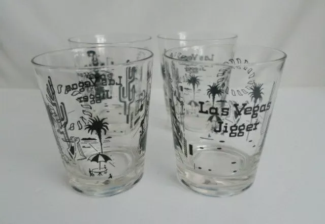 Las Vegas Jigger Barware 4 Glasses 12 OZ Saloon Girl Sun Cactus Sand Scene