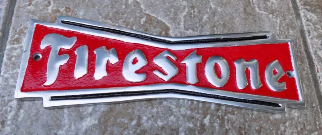 Superb Polished Cast Aluminium " Firestone " Advertising Sign Or Plaque 3 Colour