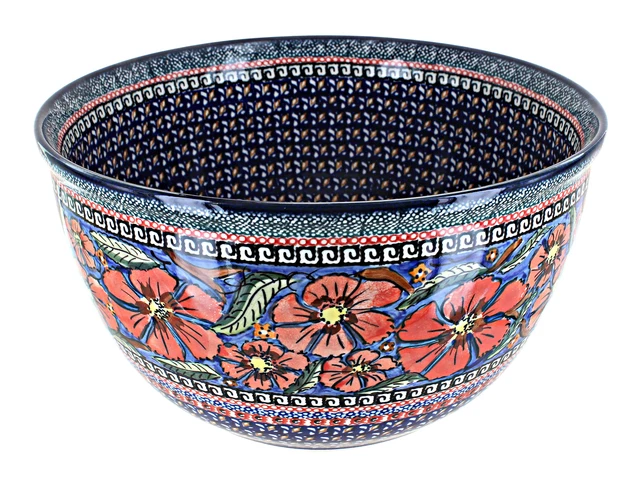 Blue Rose Polish Pottery Jungle Flower Large Mixing Bowl