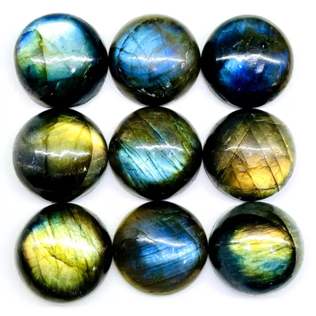 9 Pcs Natural Labradorite 16mm Round Huge Flashy Loose Cabochon Gemstones Lot