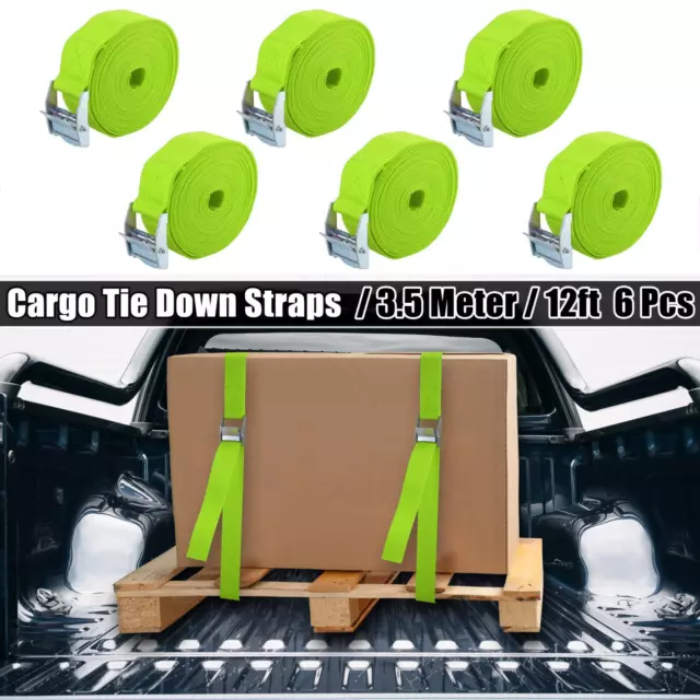 6pcs 1" x 12' Car Cargo Tie Down Straps Luggage Strap with Cam Lock Buckle Green