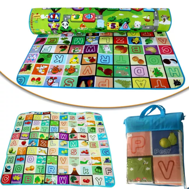 2 Side Kids Crawling Educational Game Play Mat Soft Foam Picnic Carpet 200X180Cm