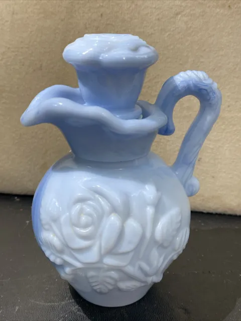 Vintage 1978 Avon Blue Milk Glass Victorian Style Pitcher Perfume Bottle