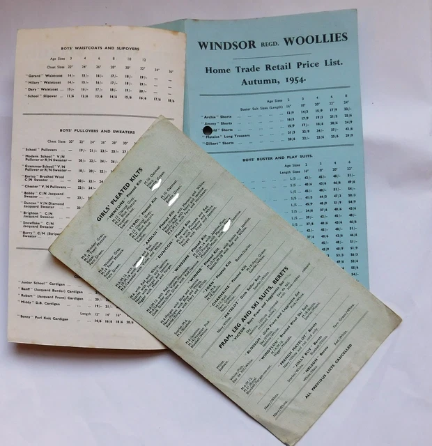 VINTAGE 1950S CATALOGUE price lists Windsor Woollies 1954 childrens